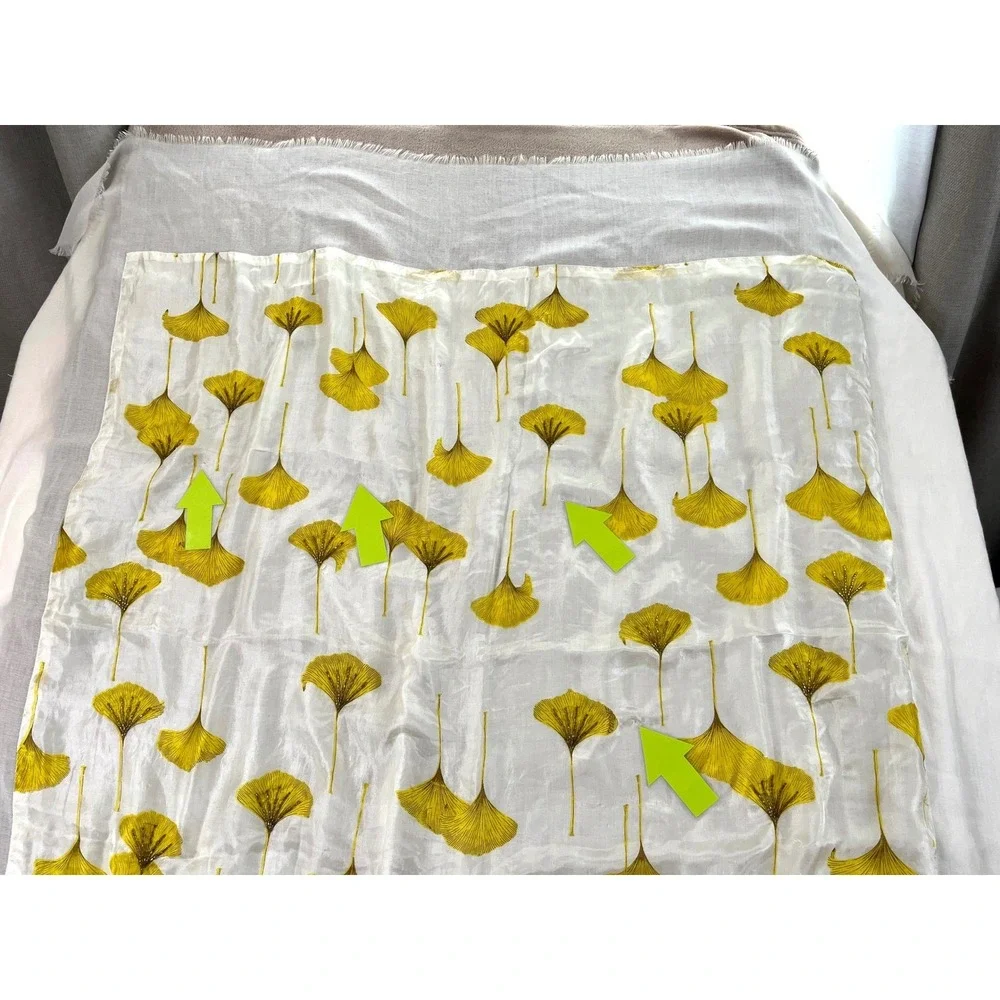 Anthropologie Citrus Ginkgo Leaf Embroidered SilkWool Scarf Yellow NEW MSRP$118